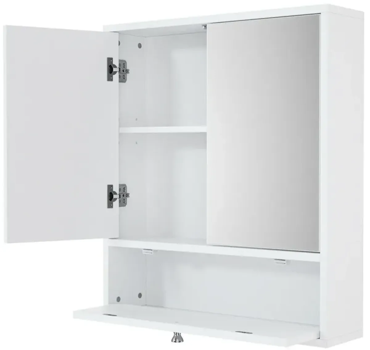 Double Door Wall-Mounted Bathroom Mirrored Medicine Cabinet-White