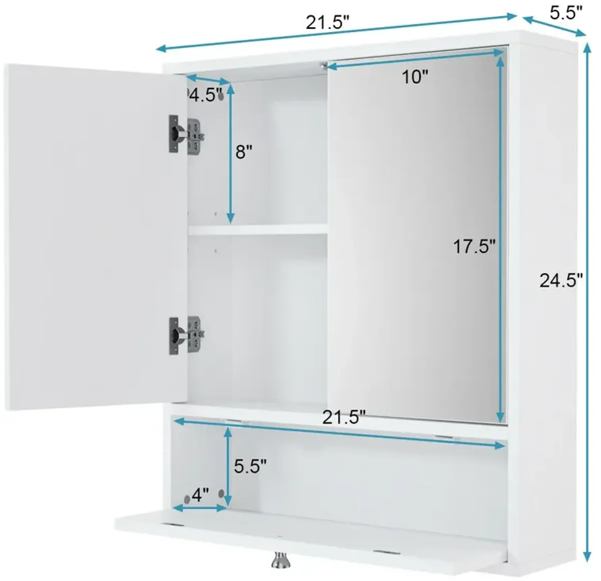 Double Door Wall-Mounted Bathroom Mirrored Medicine Cabinet-White