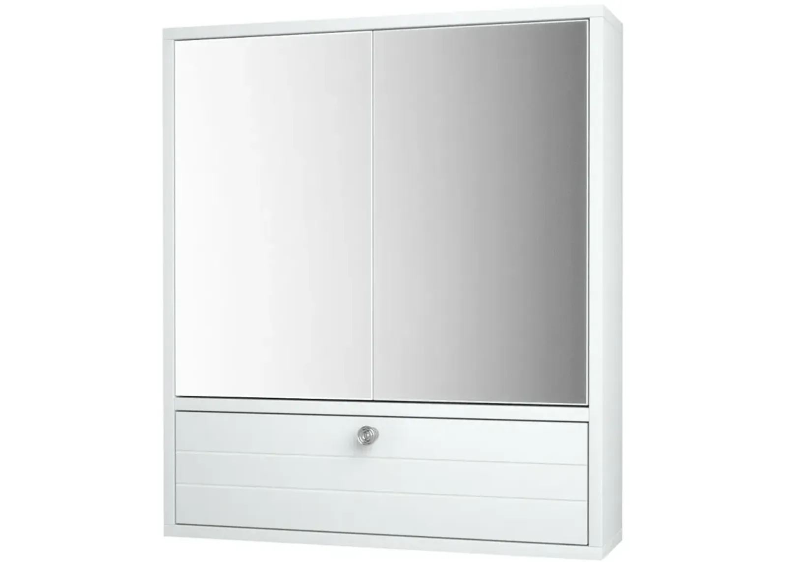 Double Door Wall-Mounted Bathroom Mirrored Medicine Cabinet-White