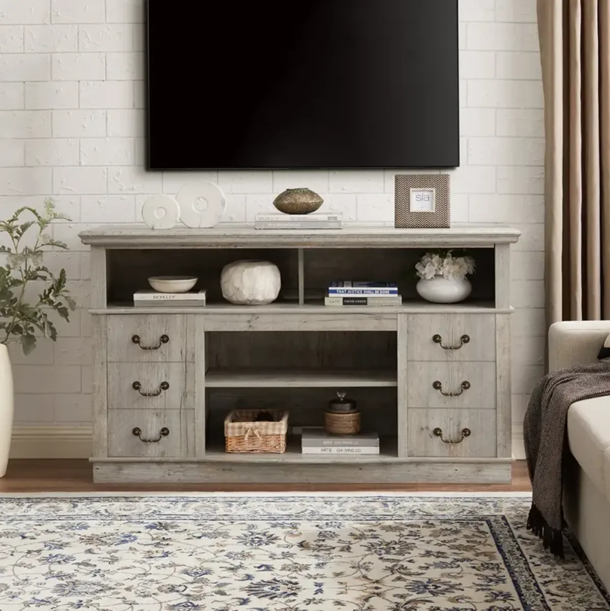 Streamdale Farmhouse Rustic TV Stand, 65" TV, Open/Closed Storage