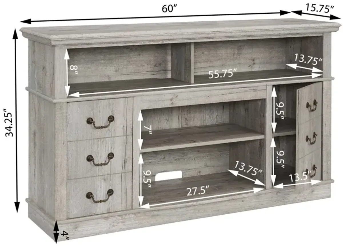 Farmhouse Rustic TV Stand, 65" TV, Open/Closed Storage