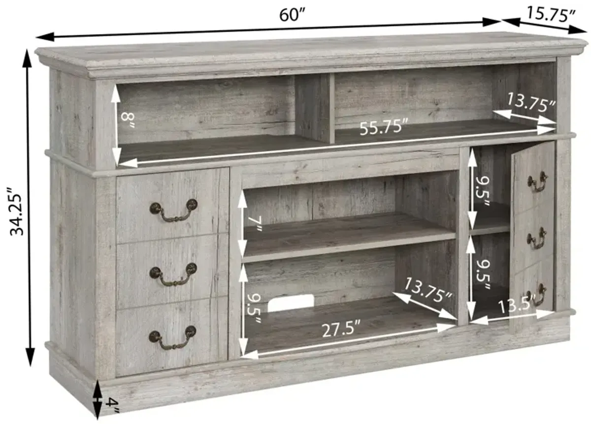 Streamdale Farmhouse Rustic TV Stand, 65" TV, Open/Closed Storage