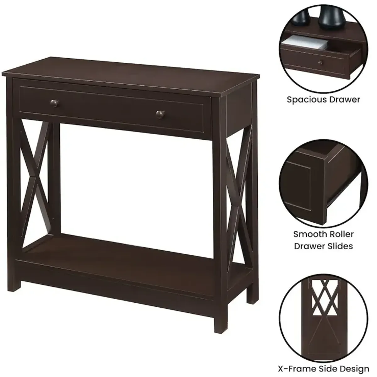 Convenience Concepts Oxford 1 Drawer Entryway Hall Table with Shelf