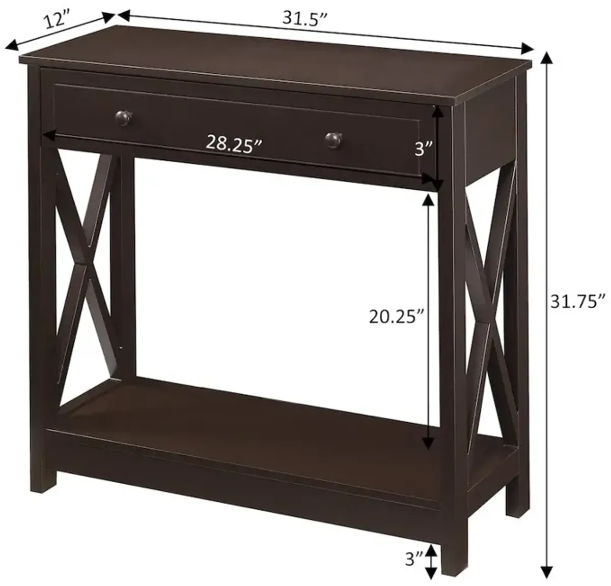 Convenience Concepts Oxford 1 Drawer Entryway Hall Table with Shelf