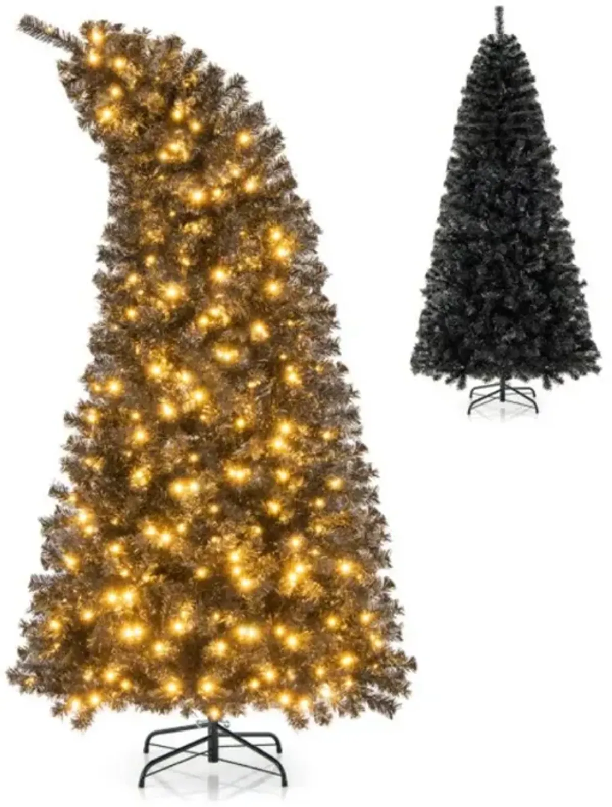 Artificial Christmas Tree with Bendable Top Section and Warm Light