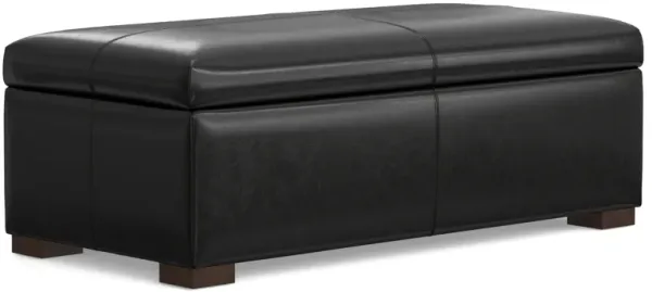 Gabbie 48 inch Wide Contemporary Rectangle Rectangular Storage Ottoman in Midnight Black PU Black faux leather, Assembled
