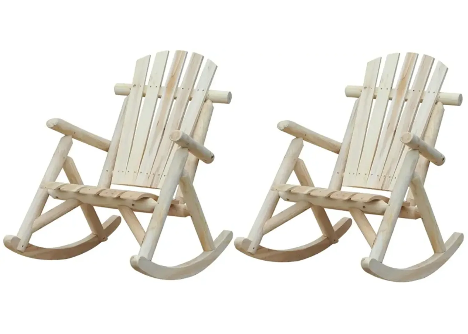 Hivvago FarmHouse Classical Fir Wood Rocking Adirondack Chair Natural - Set of 2