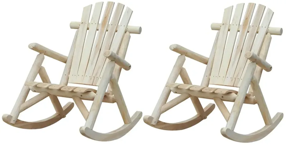 Hivvago FarmHouse Classical Fir Wood Rocking Adirondack Chair Natural - Set of 2