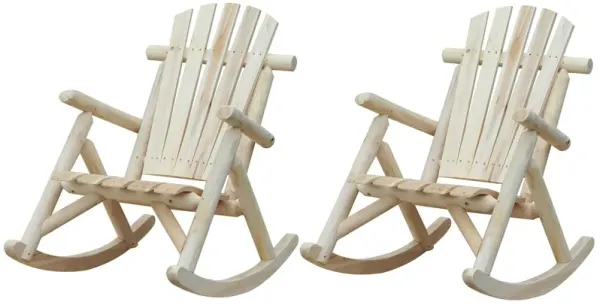 Hivvago FarmHouse Classical Fir Wood Rocking Adirondack Chair Natural - Set of 2