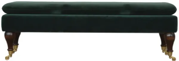 Solid Wood Green Velvet Bench with Castor Legs