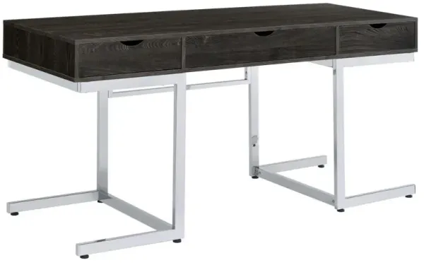 Noorvik 3-drawer Writing Desk Dark Oak and Chrome