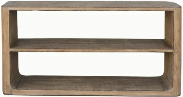 Roki Sofa Console Table w 2 Shelf, 60 Inch Natural Brown Pine Wood Top