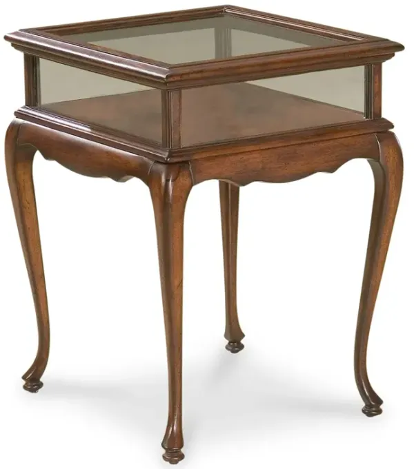 Dark Brown Shadow Box Coffee Table with Glass Top and Display Storage