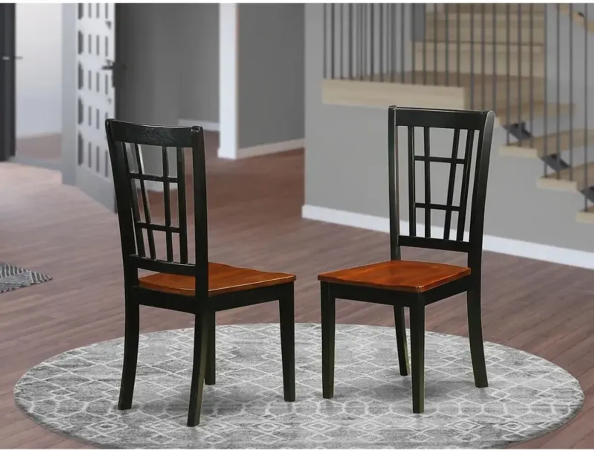 East West Furniture Nicoli  Dining  Chair  with  Wood  Seat  in  Black  &  Cherry  finish,  Set  of  2