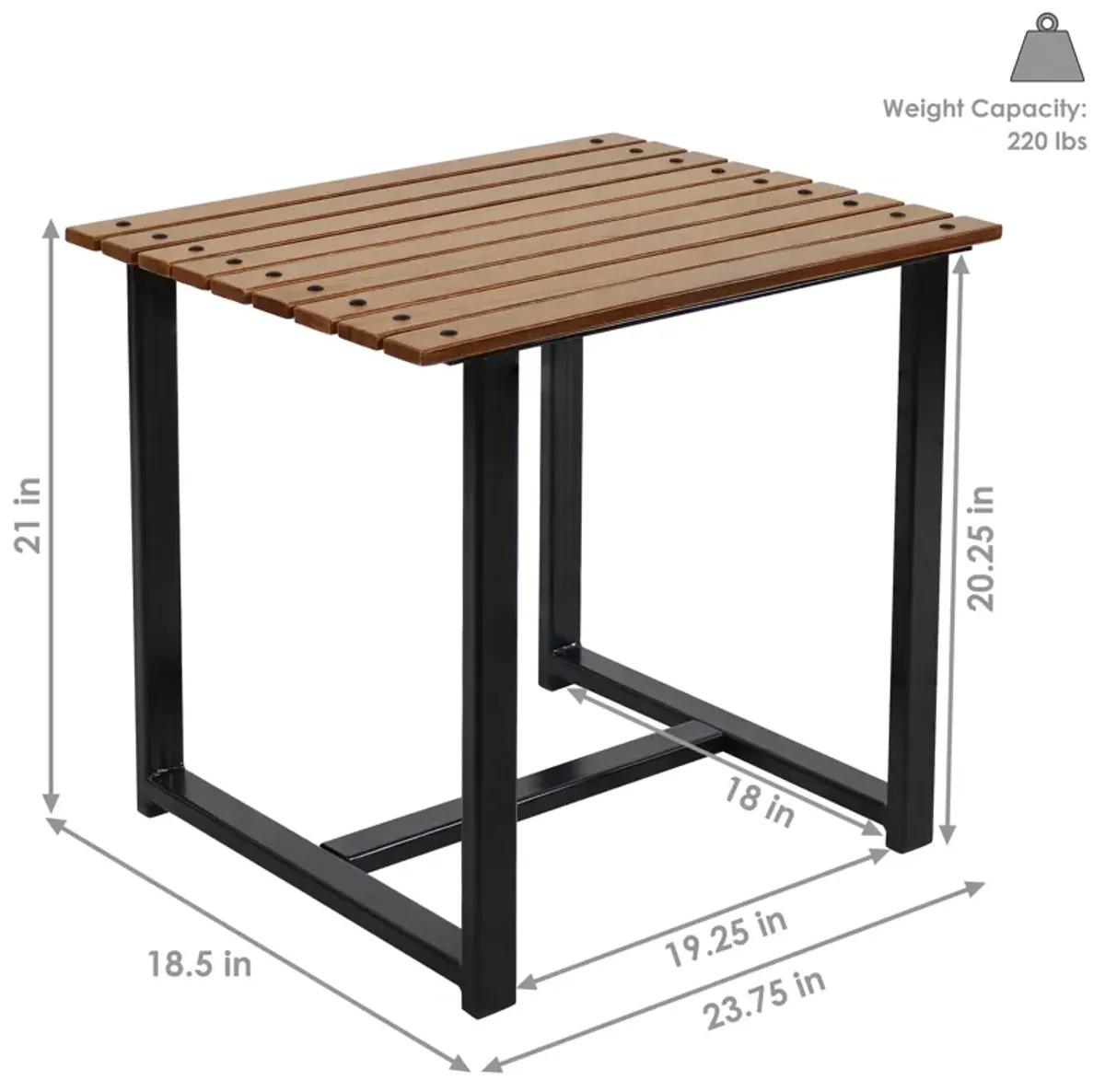 Sunnydaze 23.75 in European Chestnut Rectangular Patio Side Table - Brown