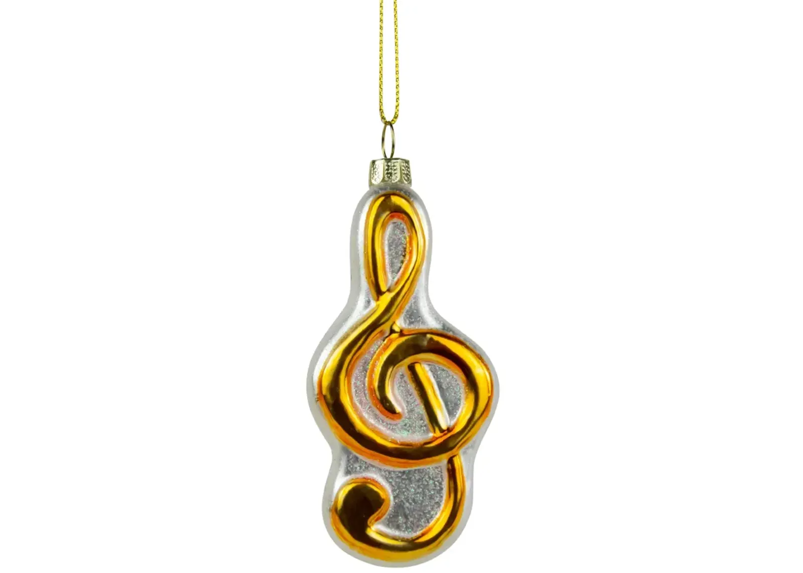 4" Gold and Glittered White Treble Clef Music Note Christmas Ornament