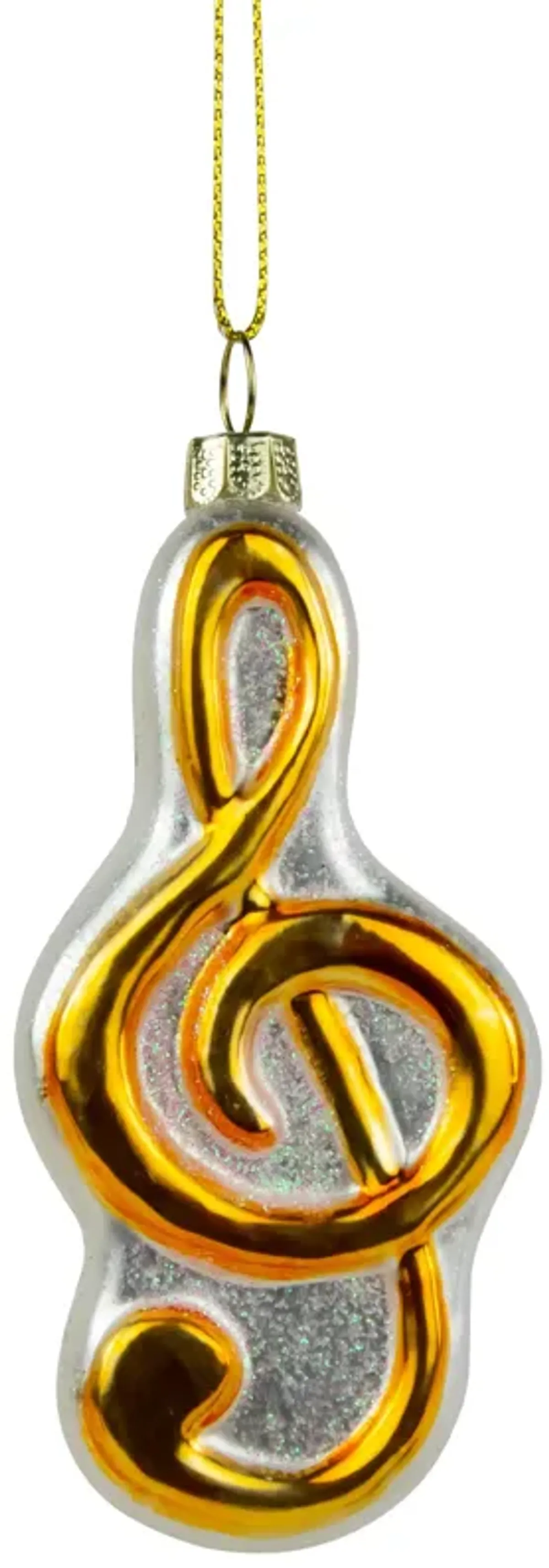 4" Gold and Glittered White Treble Clef Music Note Christmas Ornament