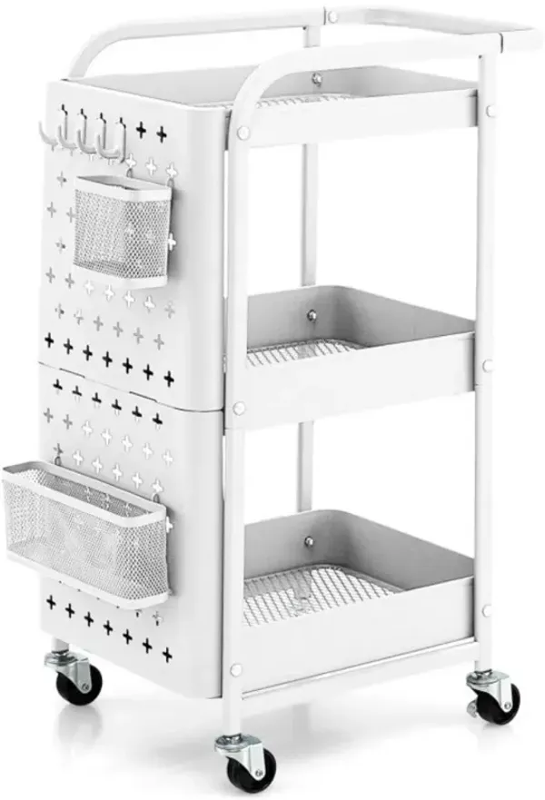 3-Tier Utility Storage Cart with DIY Pegboard Baskets