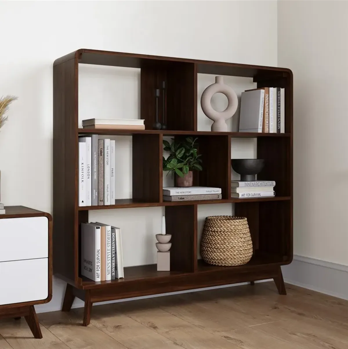 Leva Scandinavian Double Rounded Bookcase