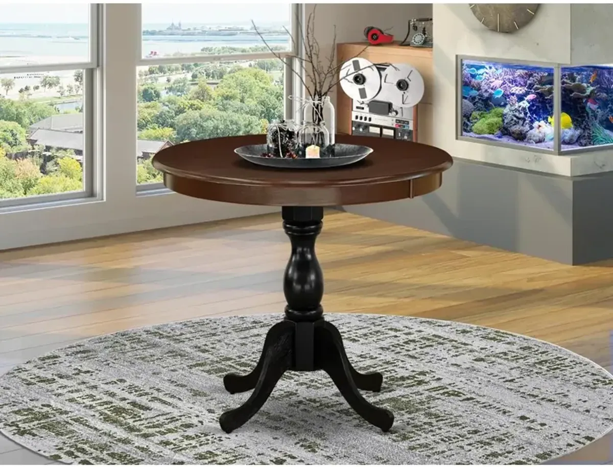 East West Furniture Antique 36 Round Dining Table for Compact Space - Mahogany Top & Black Pedestal