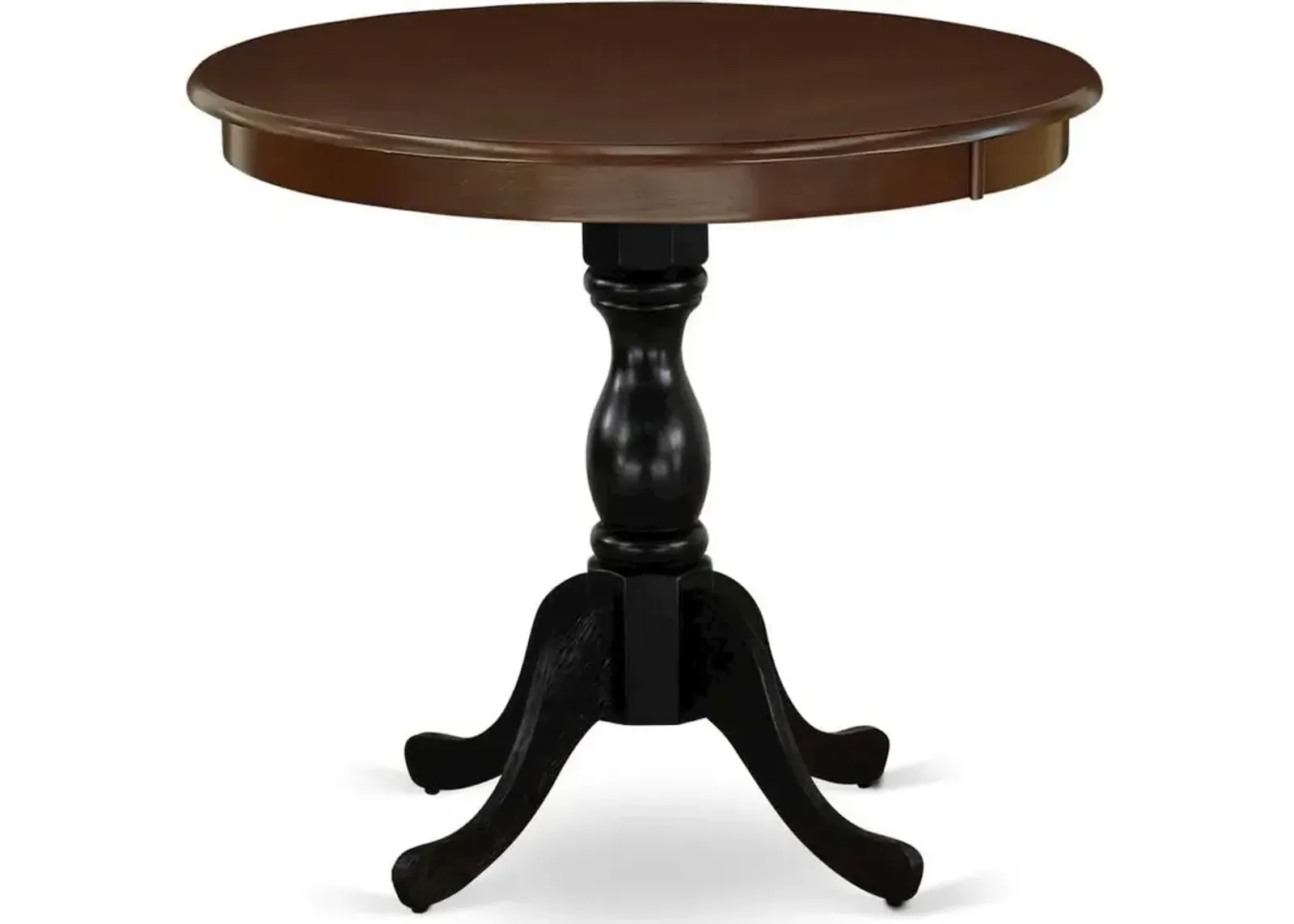 East West Furniture Antique 36 Round Dining Table for Compact Space - Mahogany Top & Black Pedestal