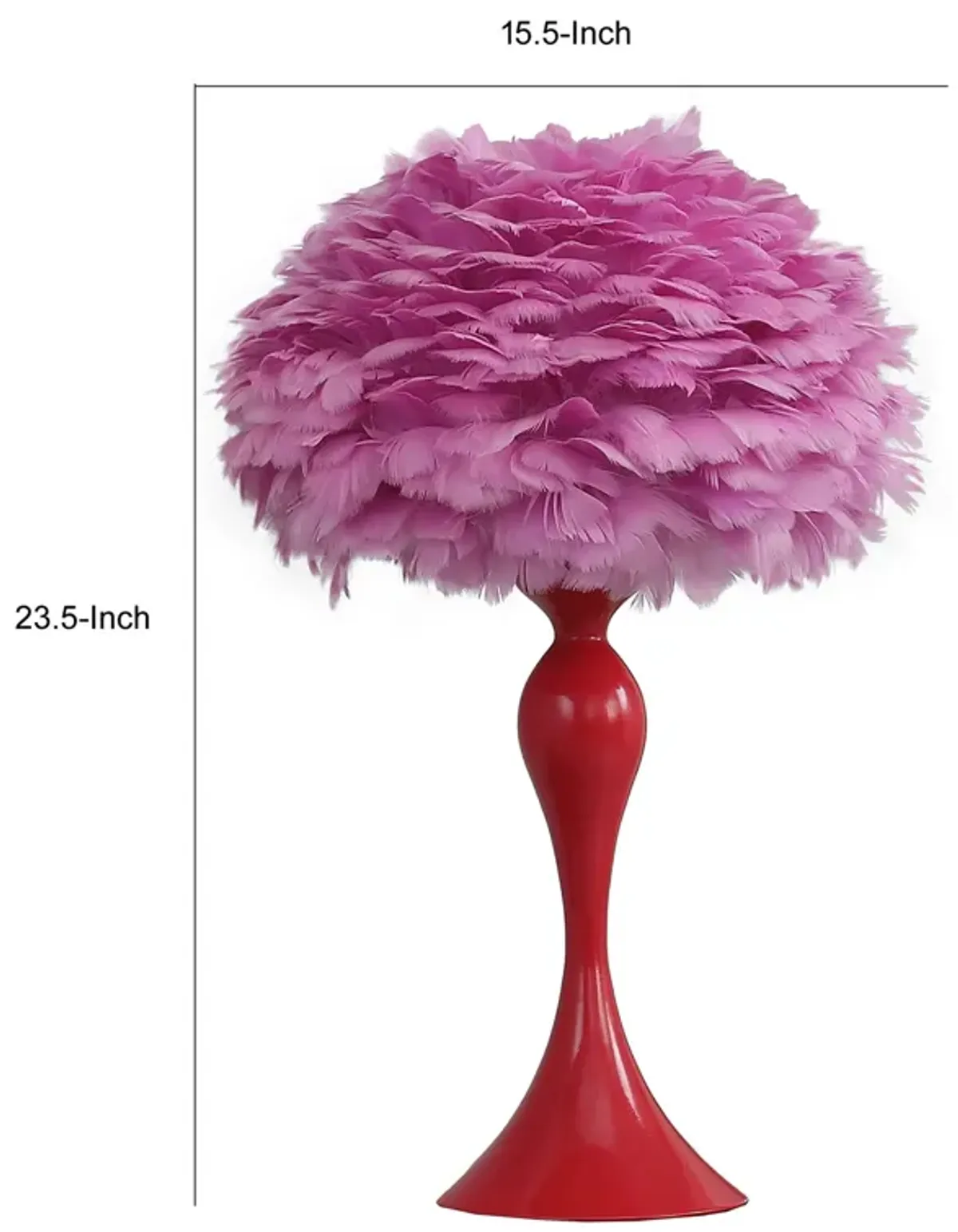 Lily 24 Inch Metal Glam Feather Table Lamp, Candlestick, 40W, Pink, Red-Benzara