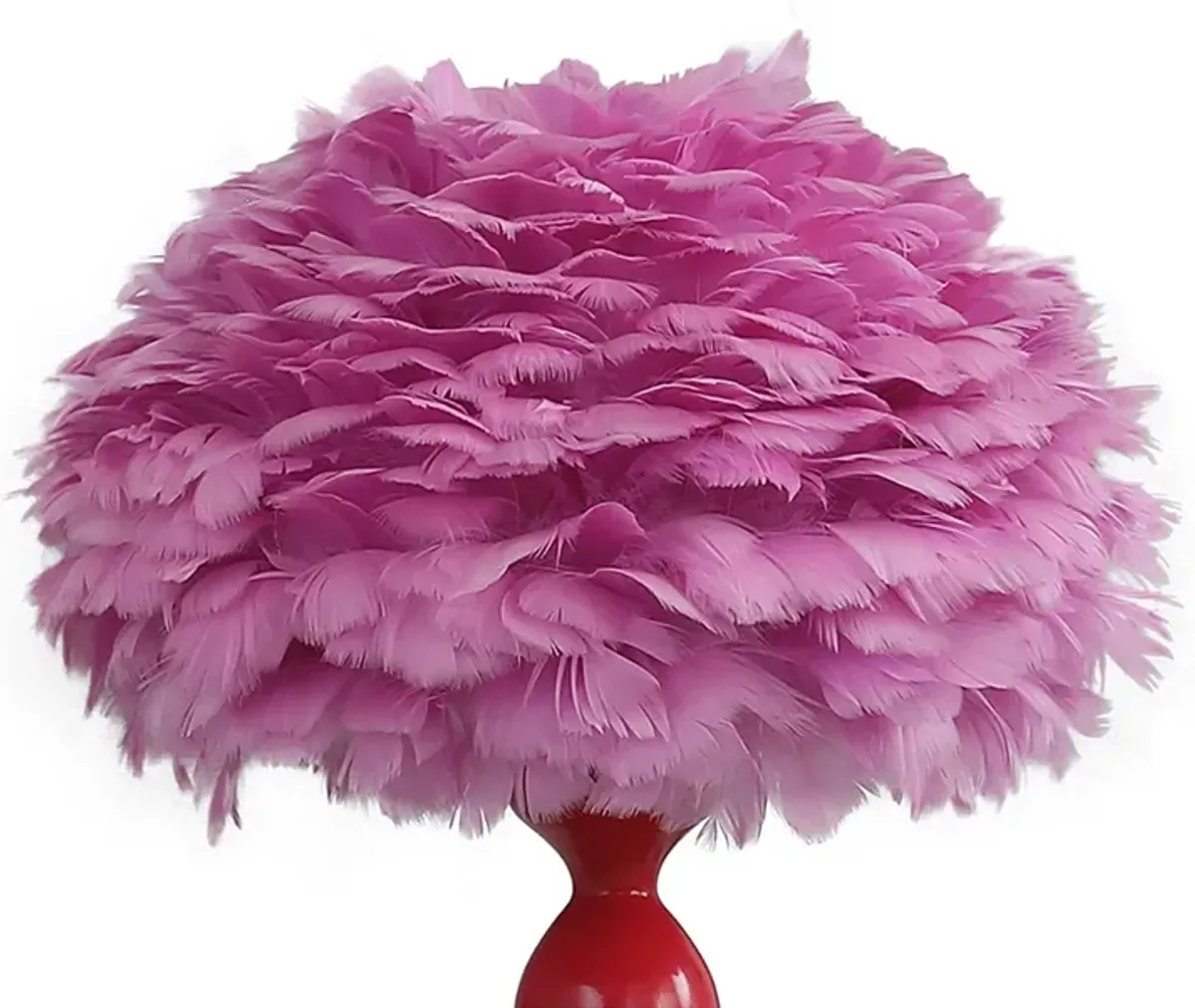 Lily 24 Inch Metal Glam Feather Table Lamp, Candlestick, 40W, Pink, Red-Benzara