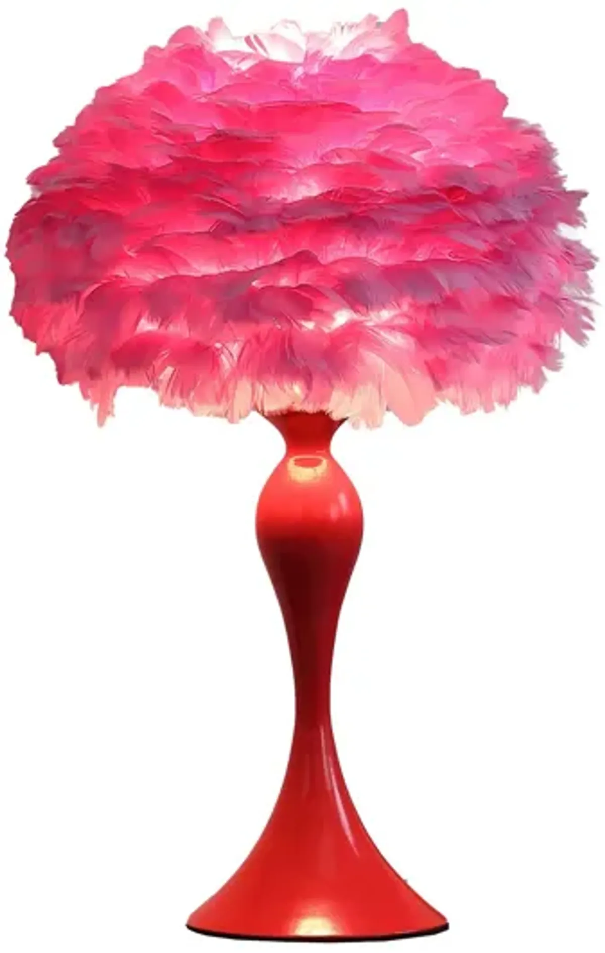 Lily 24 Inch Metal Glam Feather Table Lamp, Candlestick, 40W, Pink, Red-Benzara