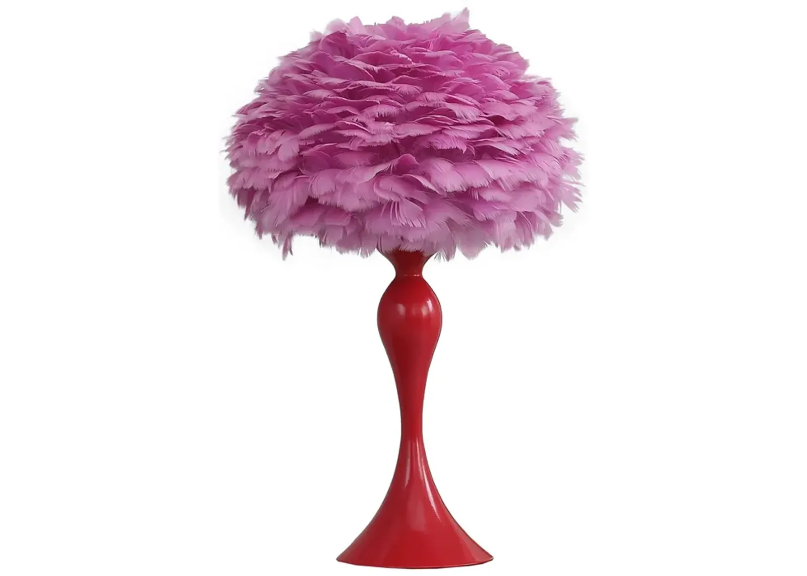 Lily 24 Inch Metal Glam Feather Table Lamp, Candlestick, 40W, Pink, Red-Benzara