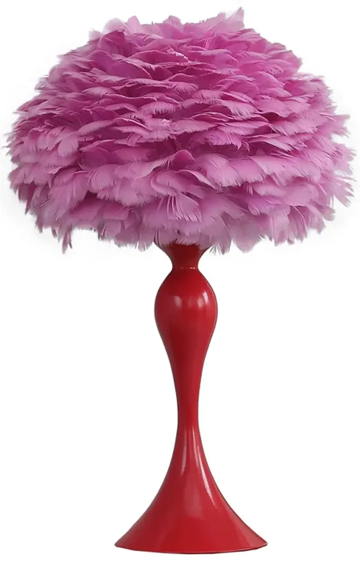 Lily 24 Inch Metal Glam Feather Table Lamp, Candlestick, 40W, Pink, Red-Benzara