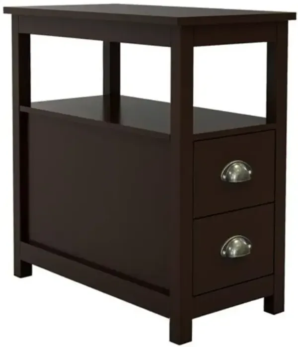 End Table Narrow Nightstand With Two Drawers And Open Shelf