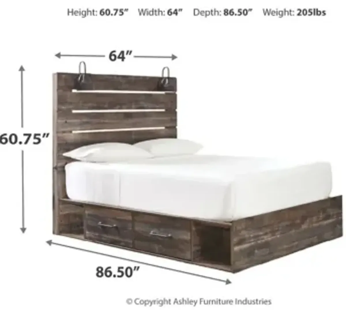 Drystan Queen Panel Bed with 2 Storage Drawers