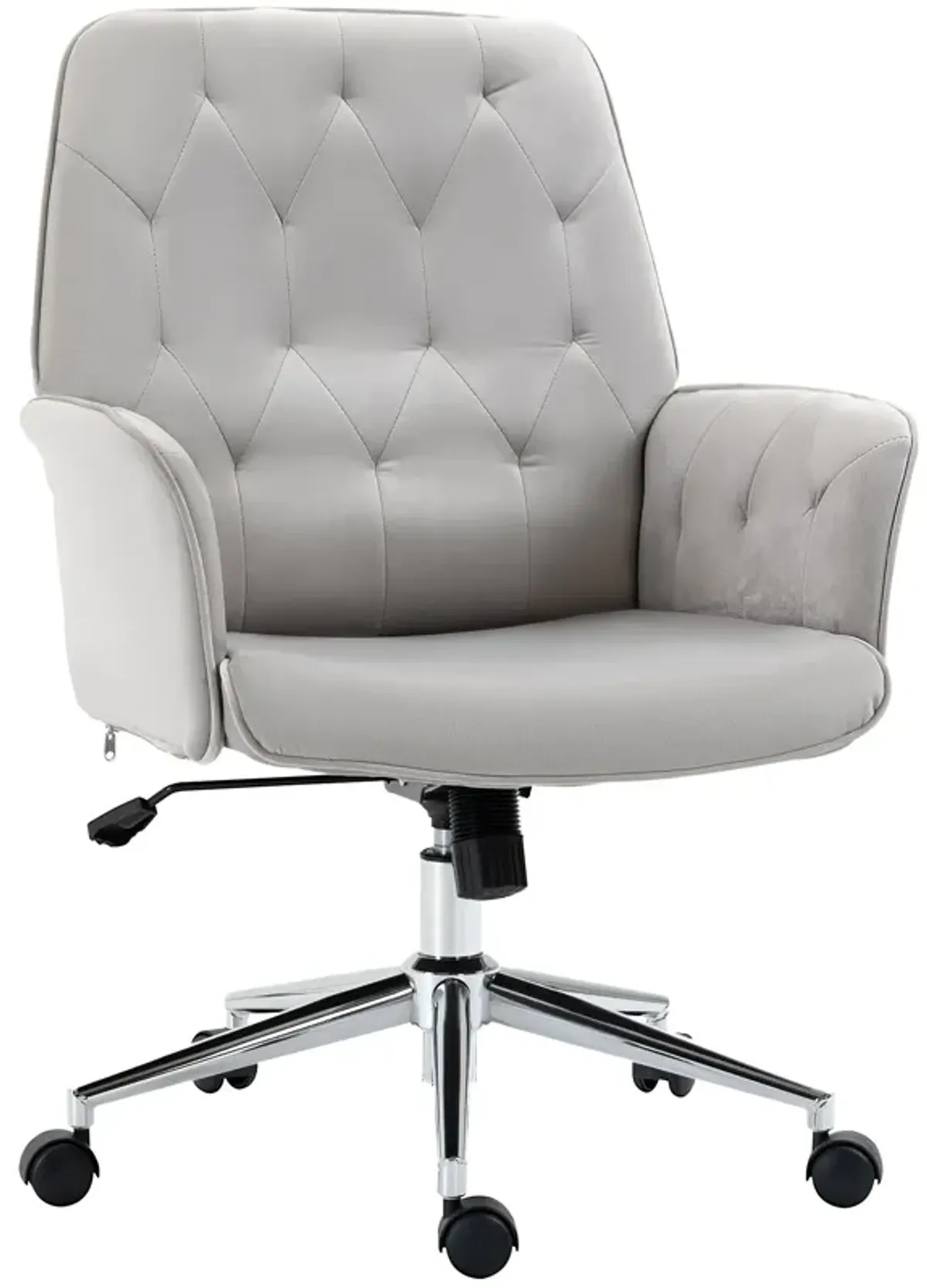 Light Grey Office Seat: Modern Mid-Back Tufted Linen Fabric Chair