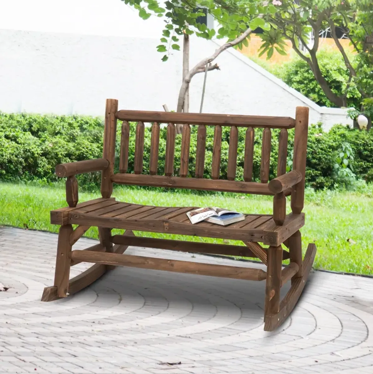 Walnut Backyard Duo: Sturdy Wooden Log Rocking Loveseat