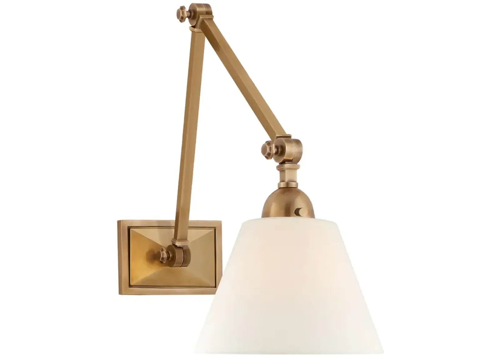 Jane Double Library Wall Light in Hand-Rubbed Antique Brass with Linen Shade