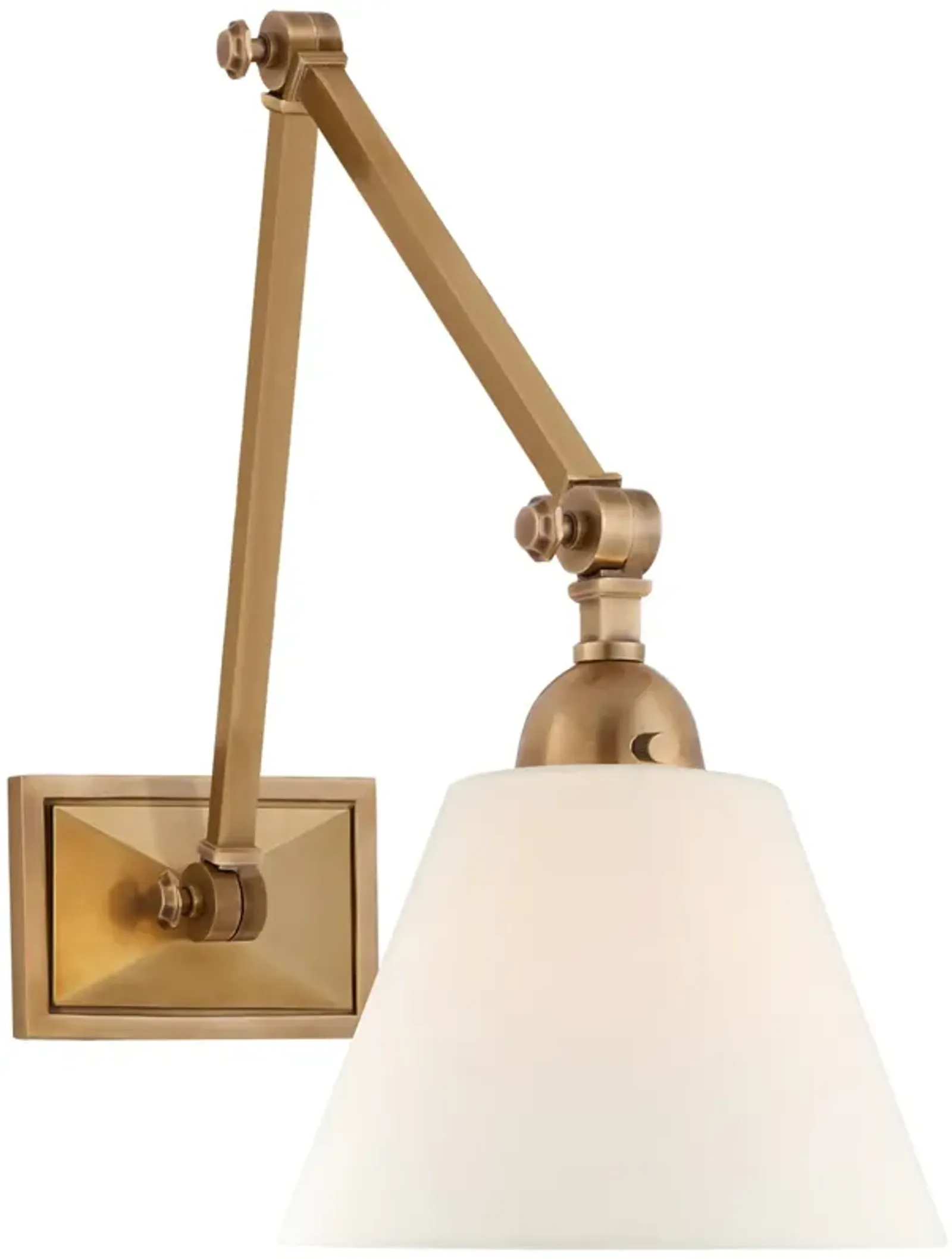 Jane Double Library Wall Light in Hand-Rubbed Antique Brass with Linen Shade