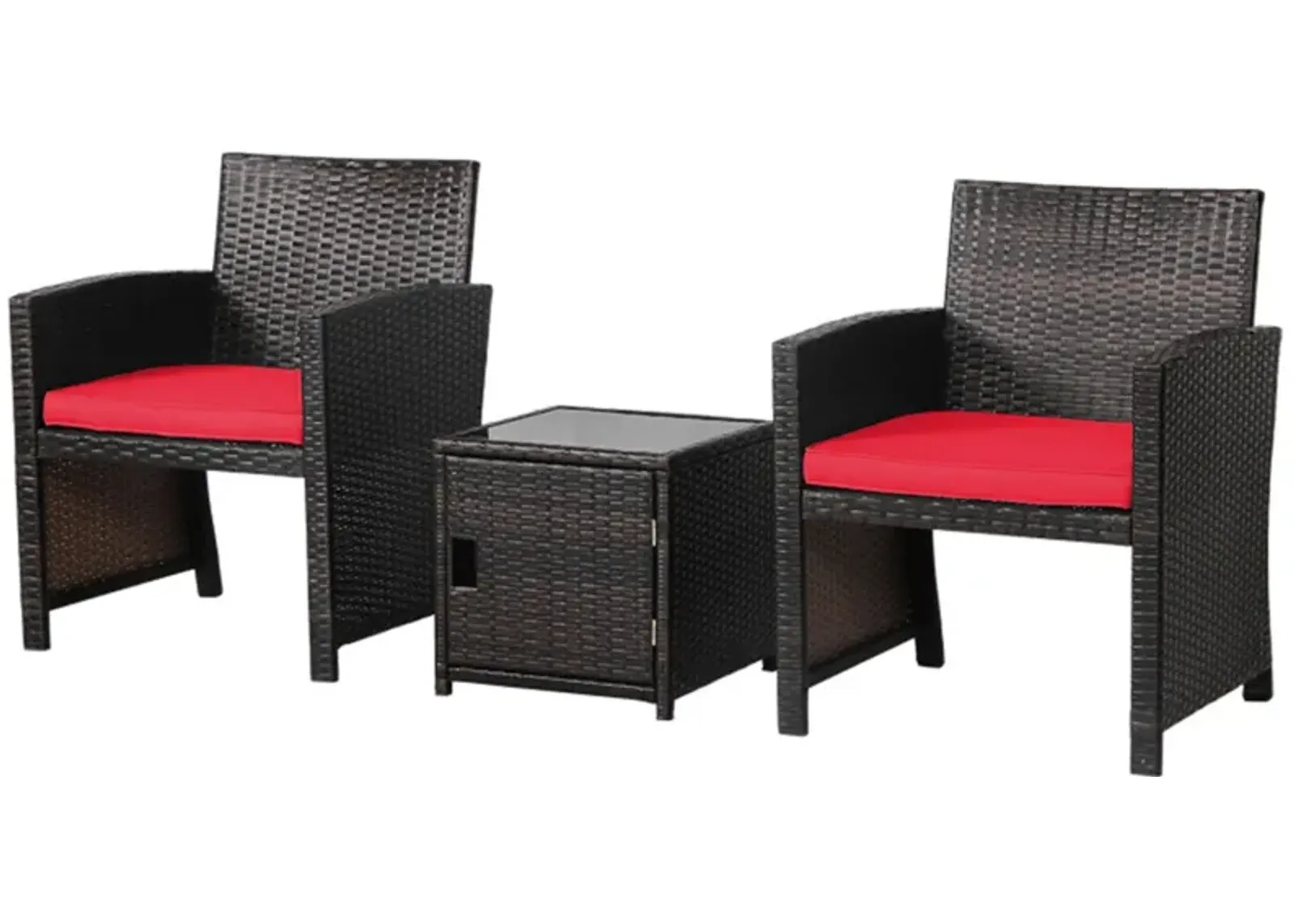 3 Pieces Patio Wicker Furniture Set with Storage Table and Protective Cover