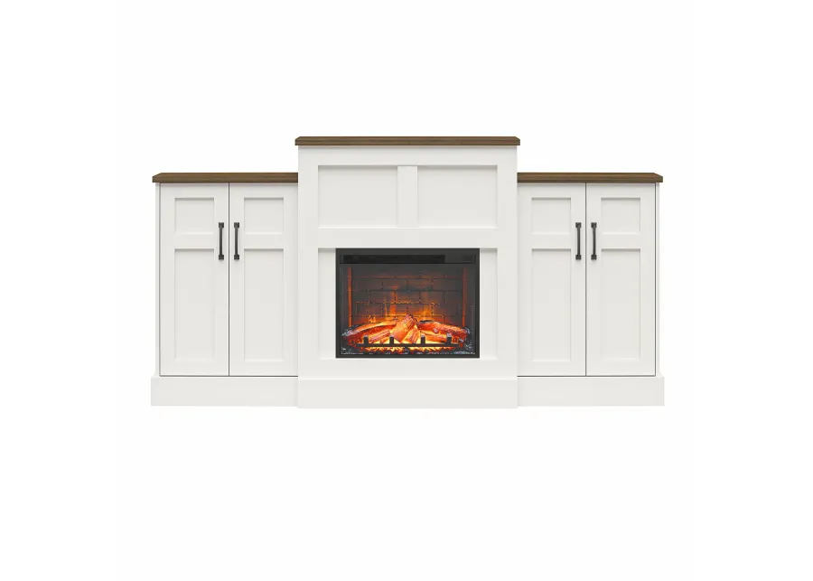 Hattie Mantel with Electric Fireplace Space Heater and Built-In Side Storage Cabinets