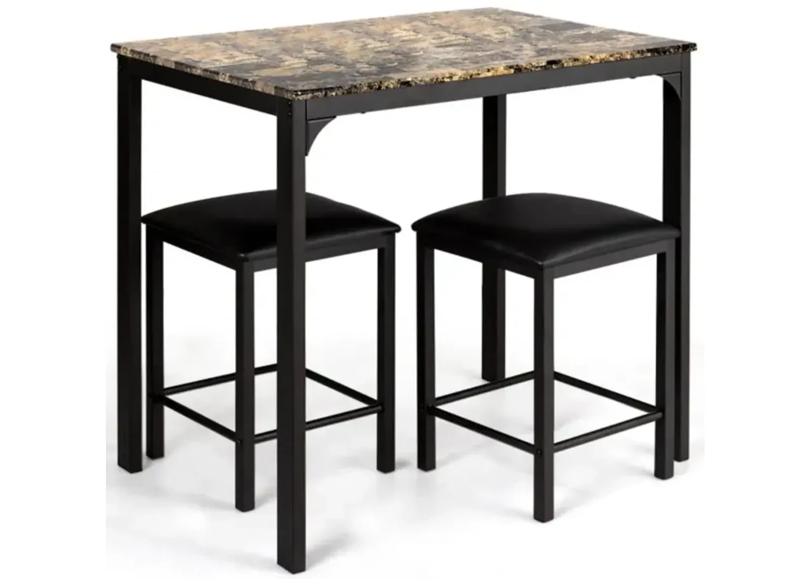 Hivvago 3 Pieces Dining Table Set with Faux Marble Tabletop and 2 Chairs Ideal for Small Space