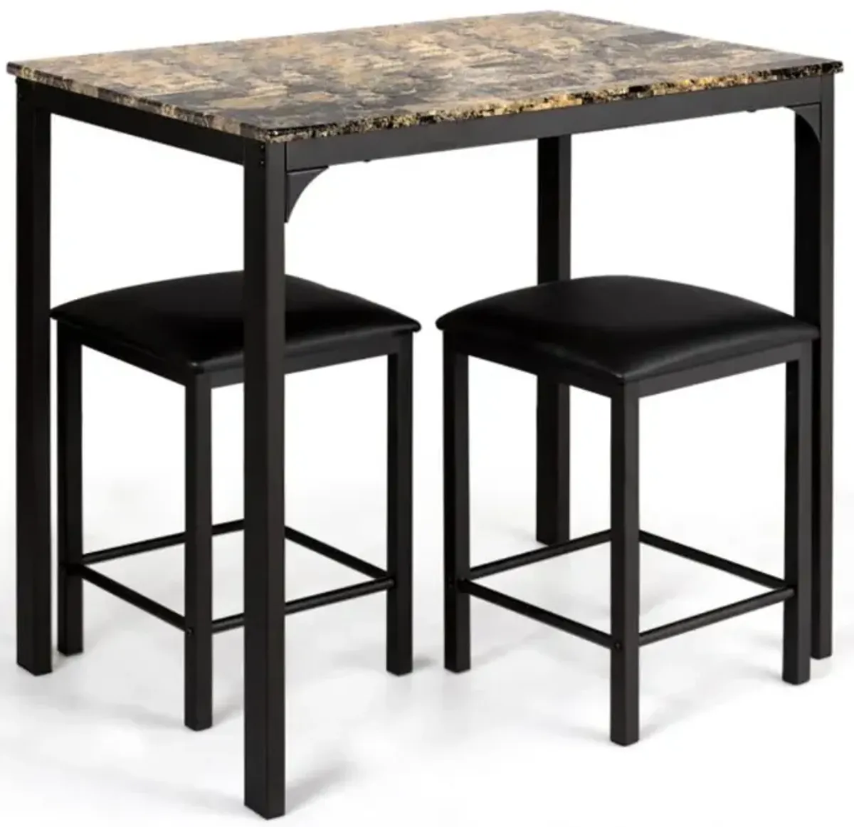 Hivvago 3 Pieces Dining Table Set with Faux Marble Tabletop and 2 Chairs Ideal for Small Space