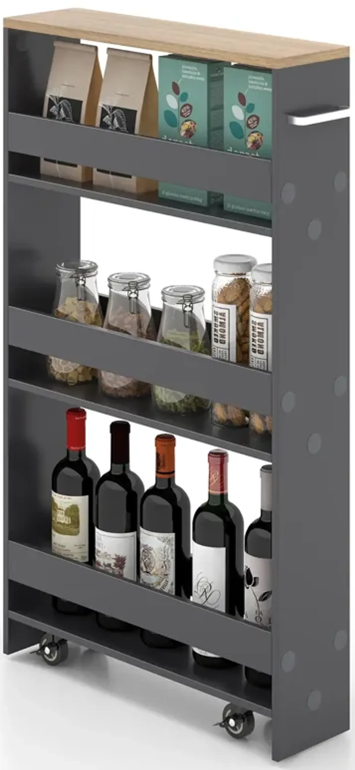 Rolling Kitchen Slim Storage Cart Mobile Shelving Organizer with Handle