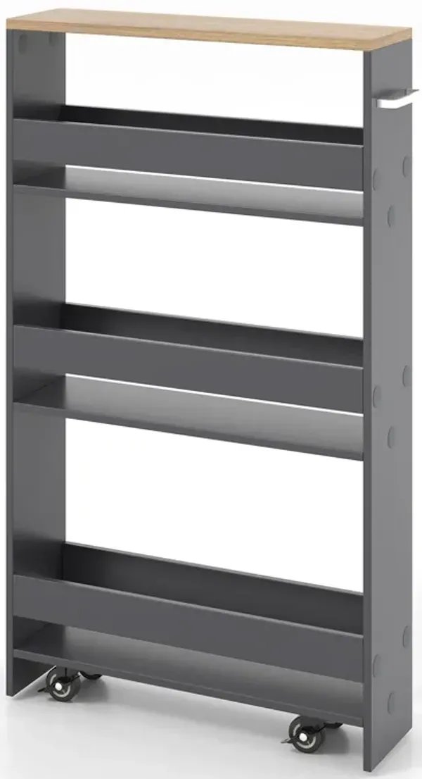 Multi-Purpose Narrow Rolling Cart with Open Shelves for Kitchen & Living Areas