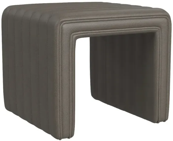 Ada Footstool Ottoman, Channel Tufted Gray Faux Leather, 19 Inch