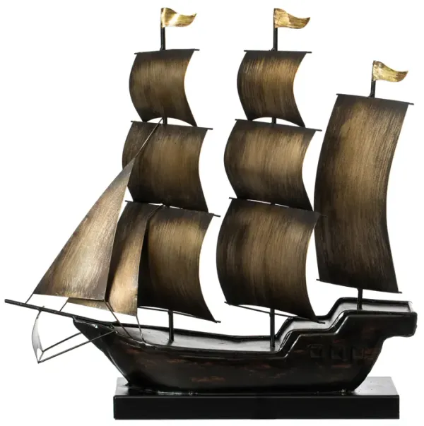 Nautical Home Decor Metal Sailboat Centerpiece Ship Decor Desktop Decoration, Natural