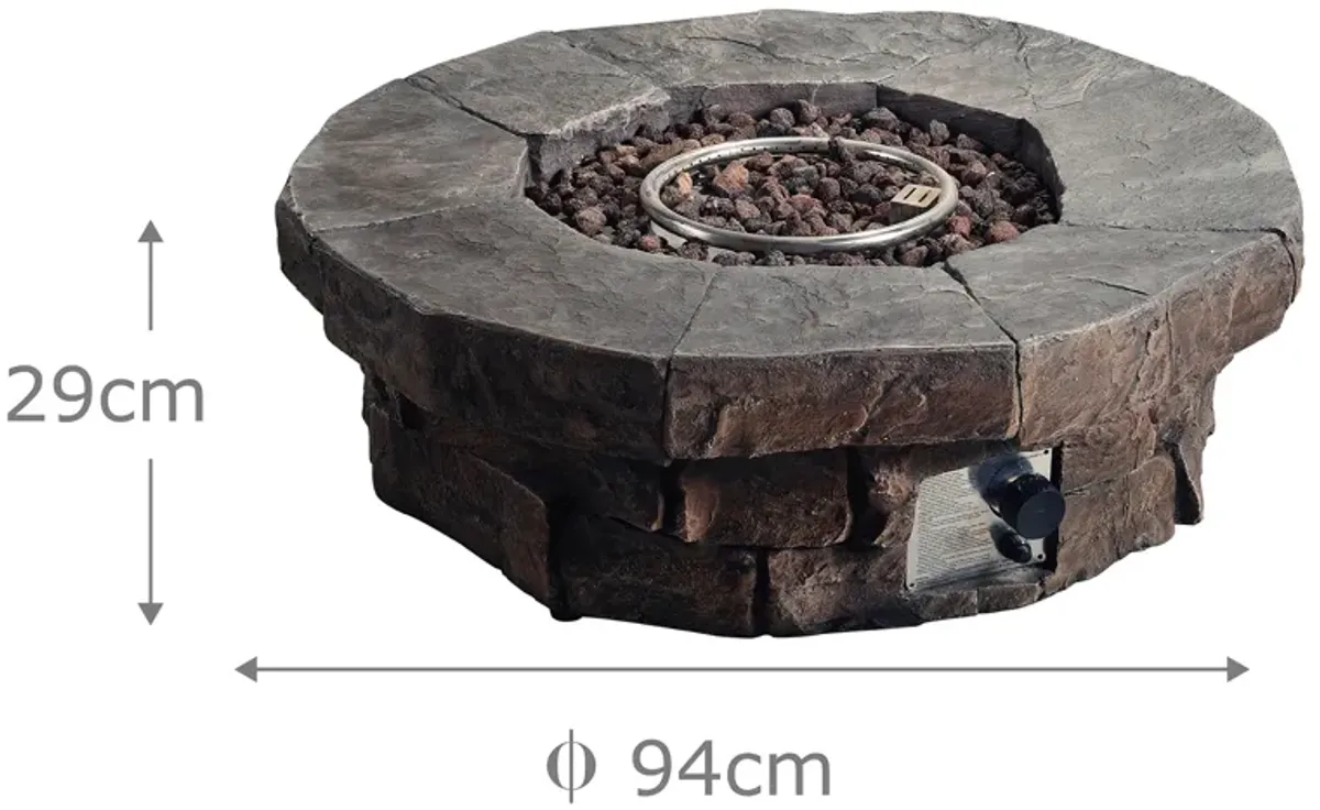 Teamson Home Outdoor Circular Stone-Look Propane Gas Fire Pit, Slate