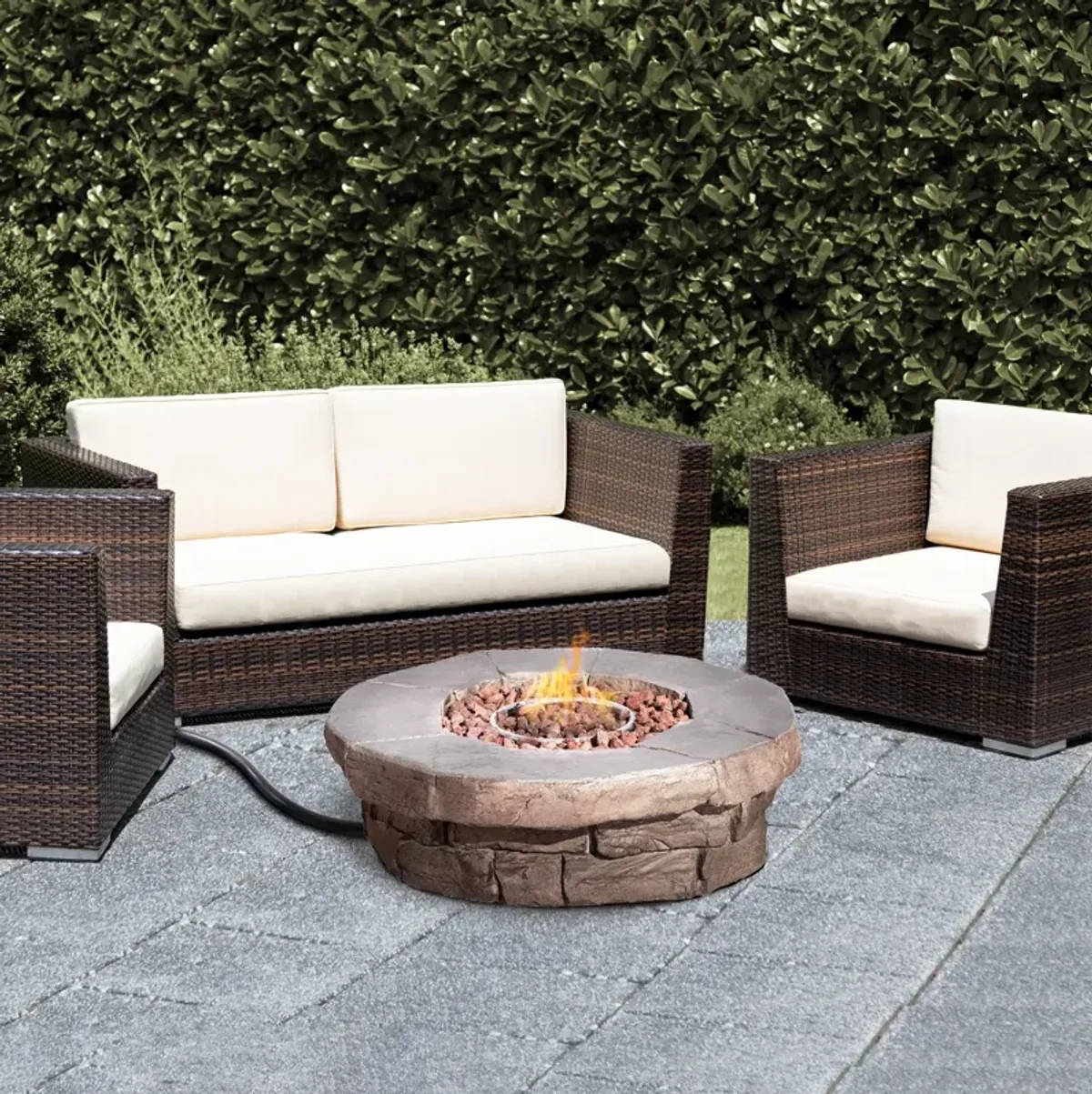 Teamson Home Outdoor Circular Stone-Look Propane Gas Fire Pit, Slate