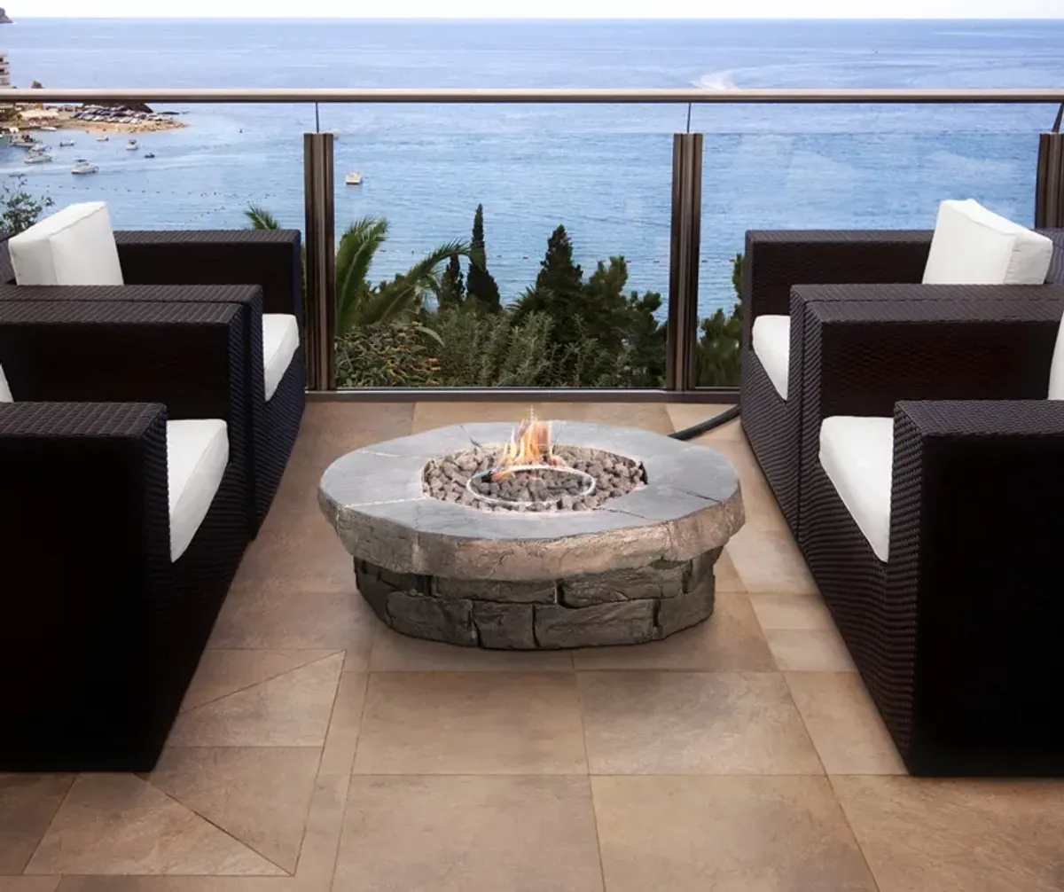 Teamson Home Outdoor Circular Stone-Look Propane Gas Fire Pit, Slate