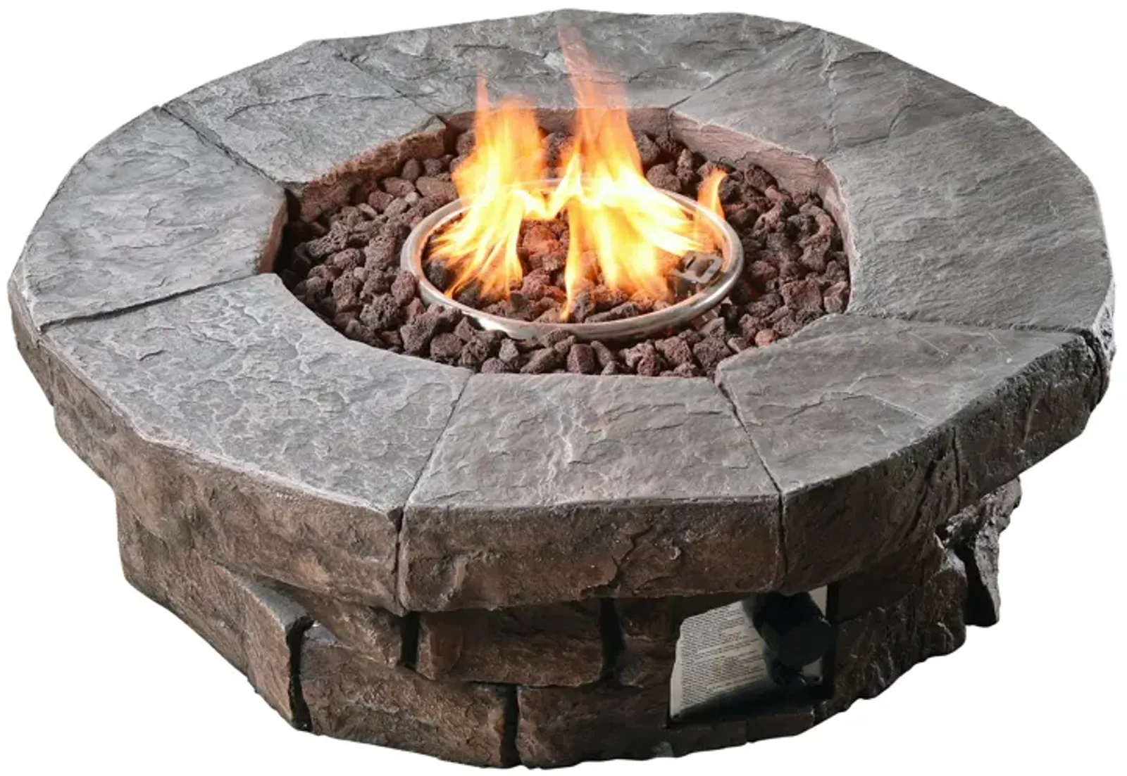 Teamson Home Outdoor Circular Stone-Look Propane Gas Fire Pit, Slate