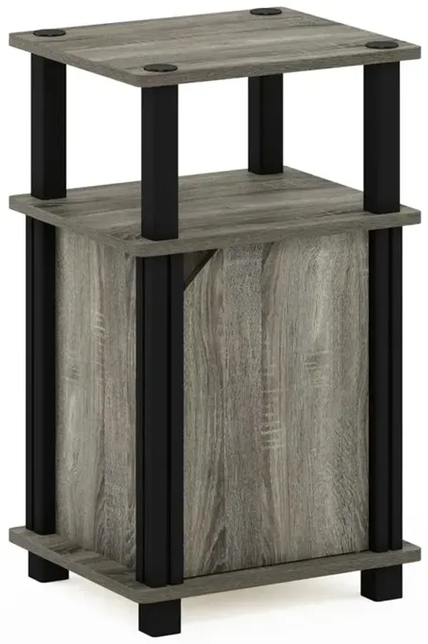 Furinno Just 3-Tier End Table with Door, French Oak/Black