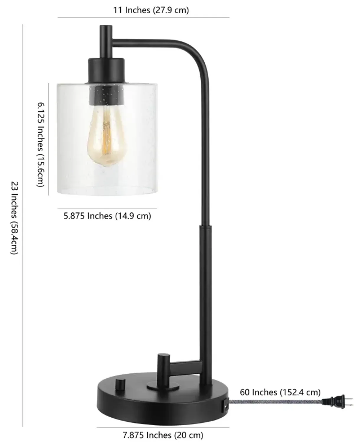 Axel Iron/Seeded Glass Farmhouse Industrial USB Charging LED Task Lamp